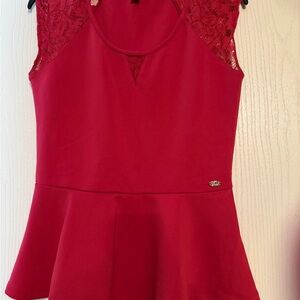 Guess Red Lace Accent Peplum Top